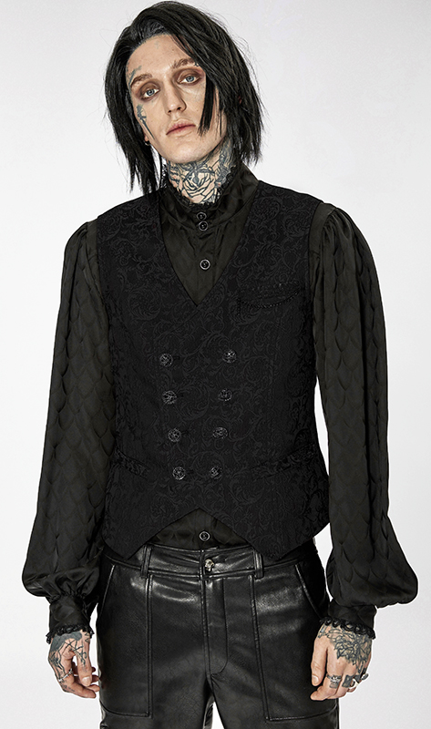 Gilet jacquard noir à broderie et chaîne Gilet jacquard noir à broderie et chaîne