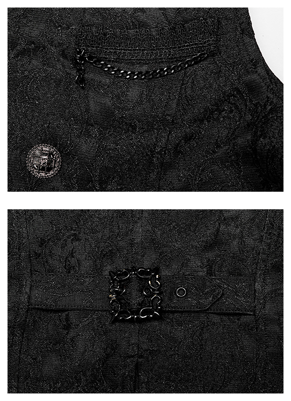 Gilet jacquard noir à broderie et chaîne Gilet jacquard noir à broderie et chaîne