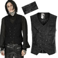 Gilet jacquard baroque noir homme Punk Rave WY-1436-BK.