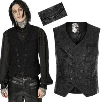 Gilet jacquard noir à broderie et chaîne