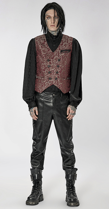 Gilet jacquard rouge et or à broderie et chaîne