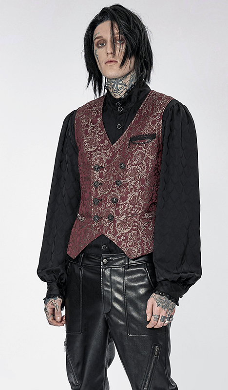 Gilet jacquard rouge et or à broderie et chaîne