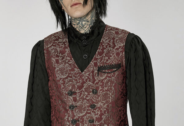 Gilet jacquard rouge et or à broderie et chaîne