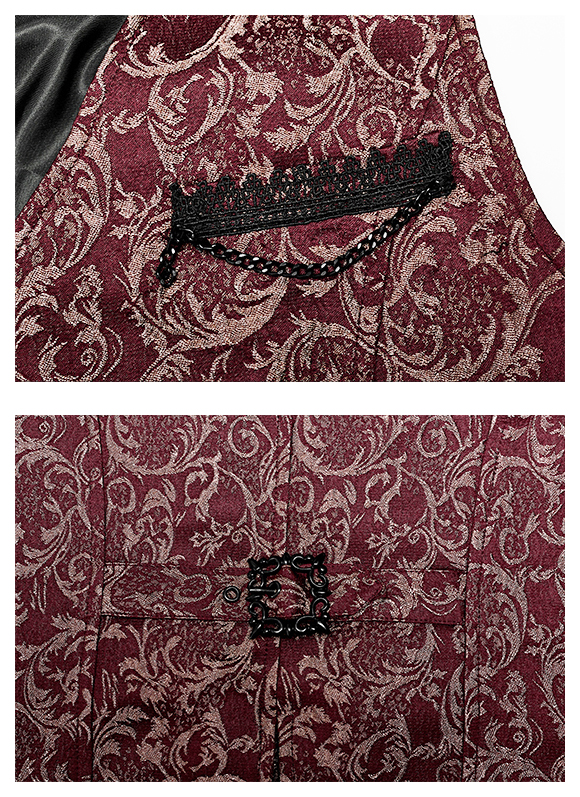 Gilet jacquard rouge et or à broderie et chaîne