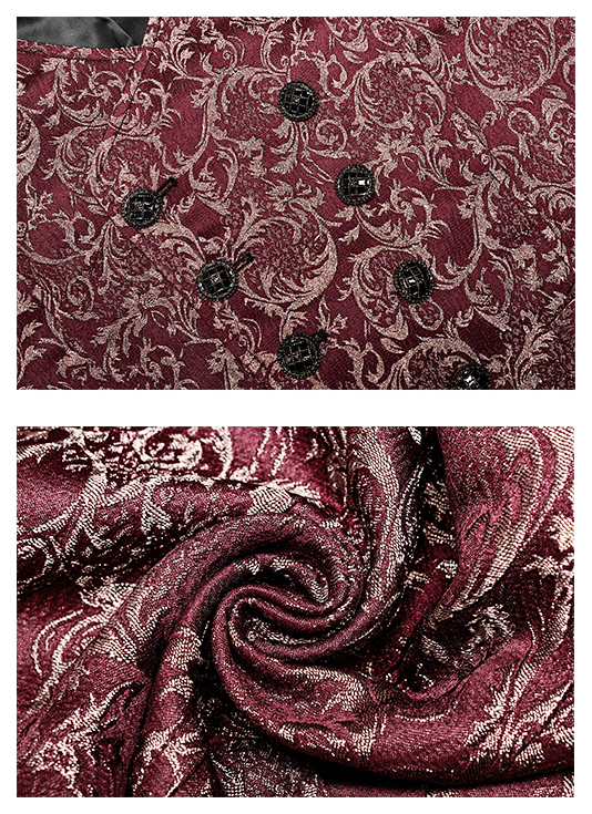 Gilet jacquard rouge et or à broderie et chaîne