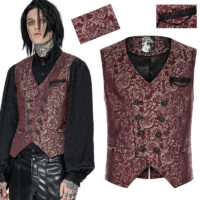 Gilet jacquard or rouge gothique homme Punk Rave WY-1436-RD.