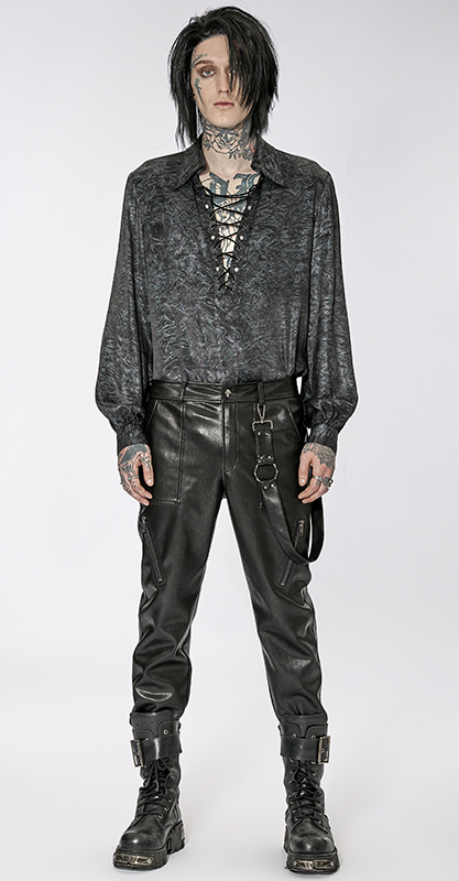 Pantalon en faux cuir à sangle et zips