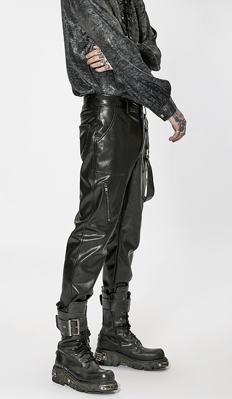 Pantalon en faux cuir à sangle et zips