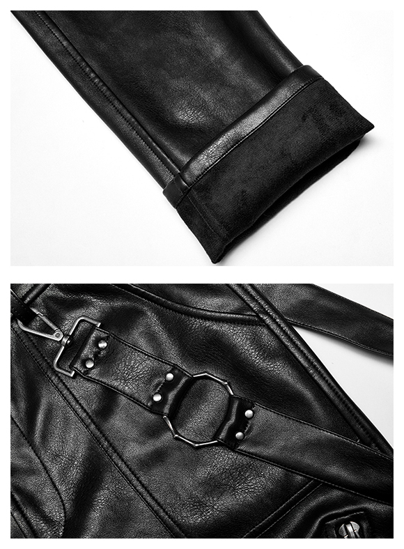 Pantalon en faux cuir à sangle et zips