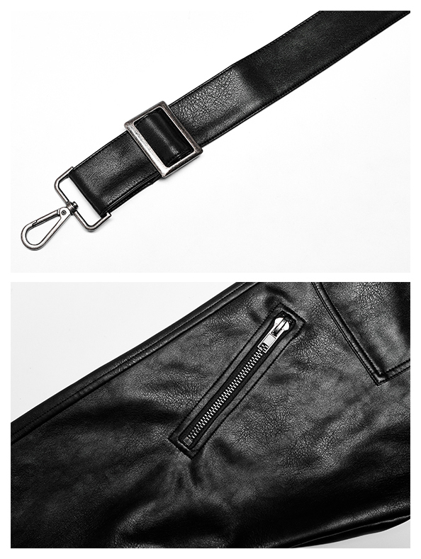 Pantalon en faux cuir à sangle et zips