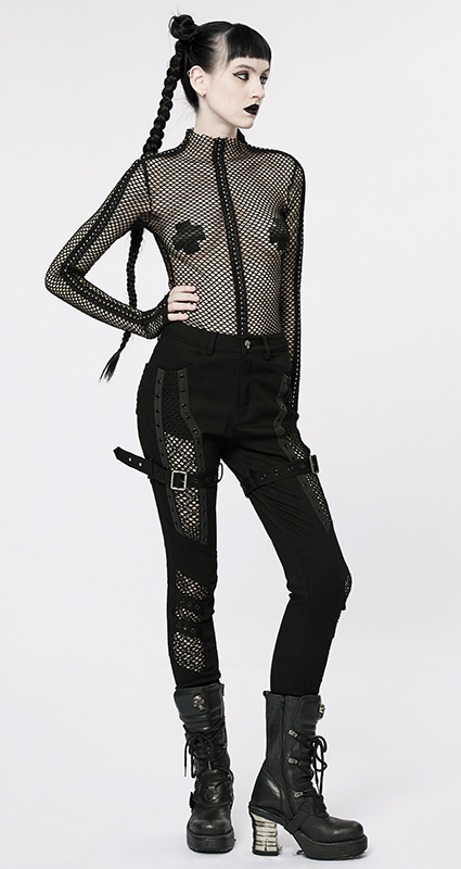 Jeans guerrière sexy à résille et sangles Jeans guerrière sexy à résille et sangles