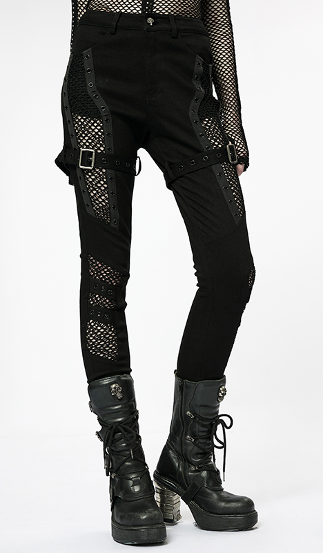Jeans guerrière sexy à résille et sangles Jeans guerrière sexy à résille et sangles
