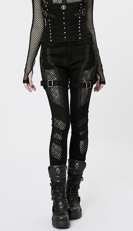 Jeans guerrière sexy à résille et sangles Jeans guerrière sexy à résille et sangles