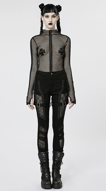 Jeans guerrière sexy à résille et sangles Jeans guerrière sexy à résille et sangles