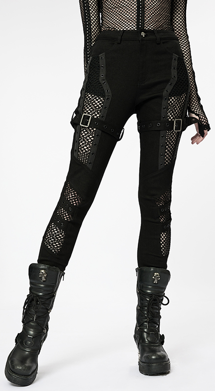 Jeans guerrière sexy à résille et sangles Jeans guerrière sexy à résille et sangles