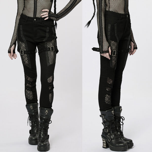 Jeans guerrière sexy à résille et sangles Jeans guerrière sexy à résille et sangles