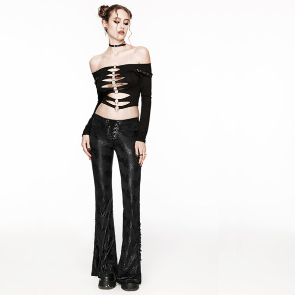 Pantalon évasé en jacquard lamé à laçages Noir Pantalon évasé en jacquard lamé à laçages Noir