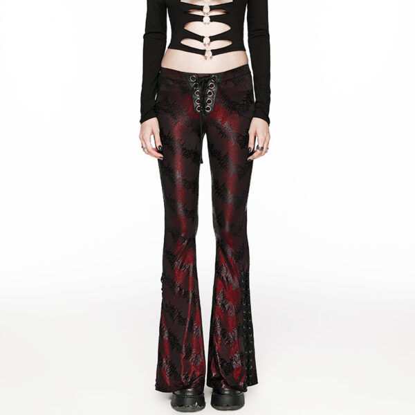 Pantalon évasé en jacquard lamé à laçages Rouge Pantalon évasé en jacquard lamé à laçages Rouge