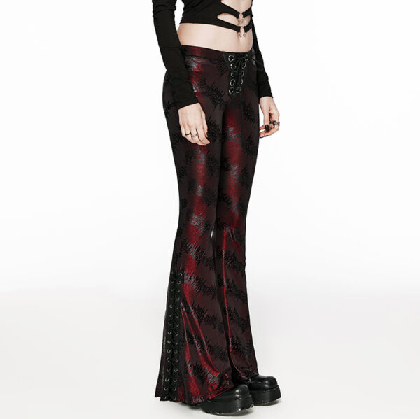 Pantalon évasé en jacquard lamé à laçages Rouge Pantalon évasé en jacquard lamé à laçages Rouge