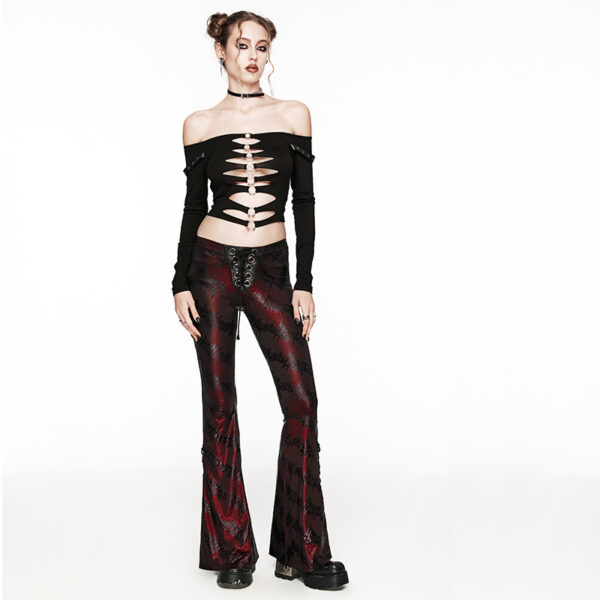 Pantalon évasé en jacquard lamé à laçages Rouge Pantalon évasé en jacquard lamé à laçages Rouge