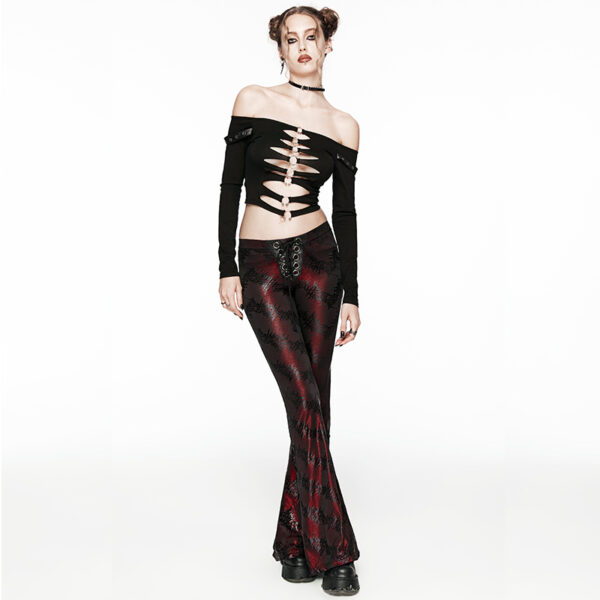 Pantalon évasé en jacquard lamé à laçages Rouge Pantalon évasé en jacquard lamé à laçages Rouge