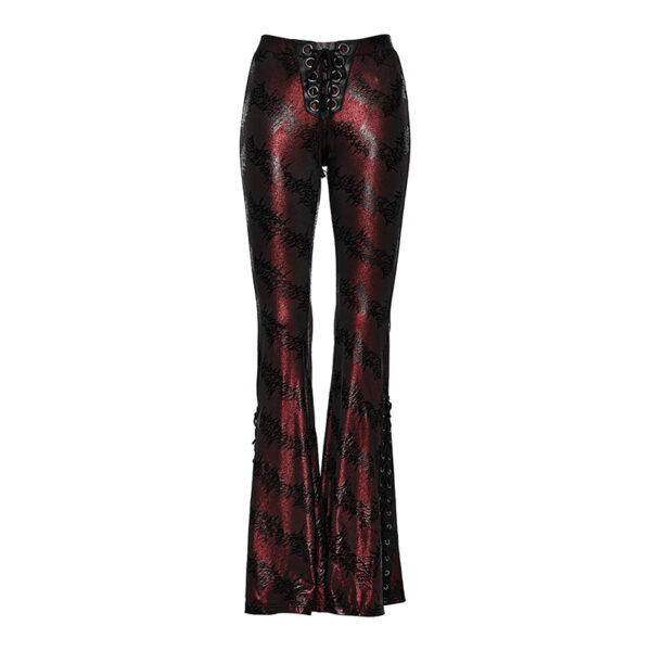 Pantalon évasé en jacquard lamé à laçages Rouge Pantalon évasé en jacquard lamé à laçages Rouge