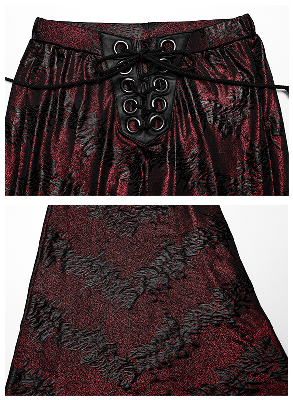 Pantalon évasé en jacquard lamé à laçages Rouge Pantalon évasé en jacquard lamé à laçages Rouge