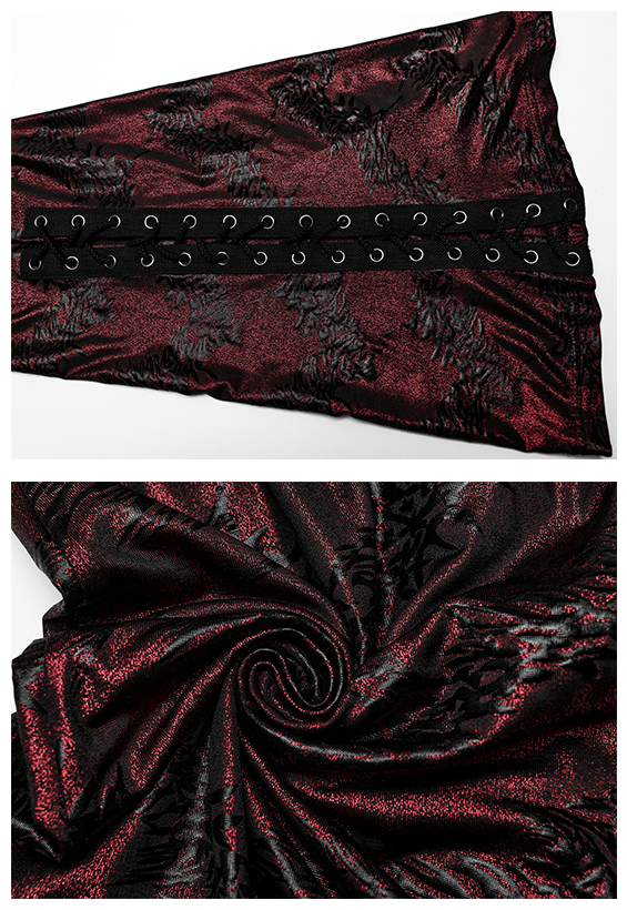 Pantalon évasé en jacquard lamé à laçages Rouge Pantalon évasé en jacquard lamé à laçages Rouge