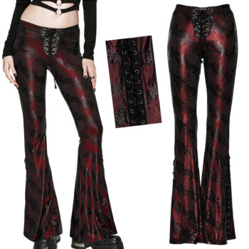 Pantalon évasé en jacquard lamé à laçages Rouge