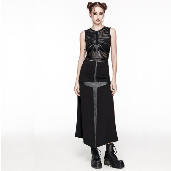 Jupe longue fendue à grande croix et laçages Jupe longue fendue à grande croix et laçages