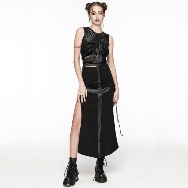 Jupe longue fendue à grande croix et laçages Jupe longue fendue à grande croix et laçages