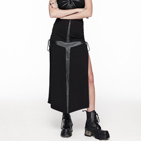 Jupe longue fendue à grande croix et laçages Jupe longue fendue à grande croix et laçages