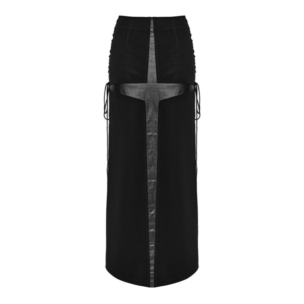 Jupe longue fendue à grande croix et laçages Jupe longue fendue à grande croix et laçages