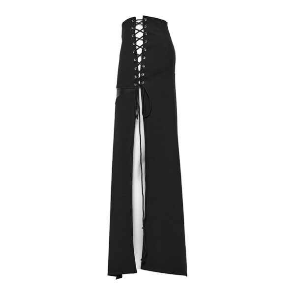 Jupe longue fendue à grande croix et laçages Jupe longue fendue à grande croix et laçages