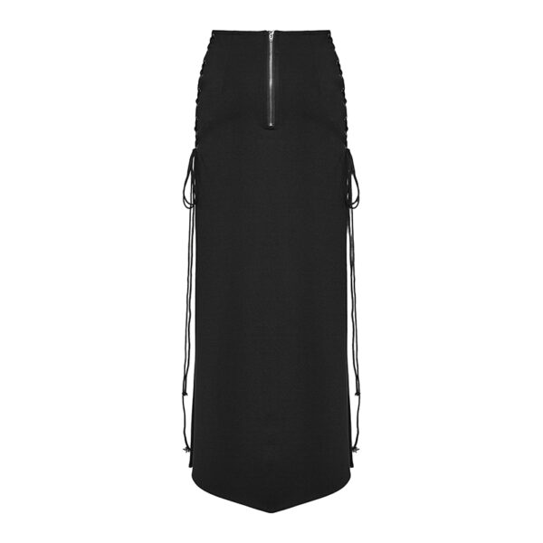 Jupe longue fendue à grande croix et laçages Jupe longue fendue à grande croix et laçages