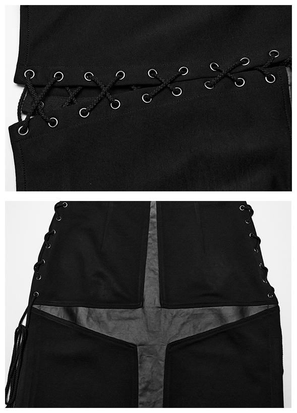 Jupe longue fendue à grande croix et laçages Jupe longue fendue à grande croix et laçages