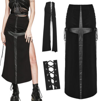 Jupe longue fendue à grande croix et laçages