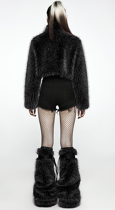 Manteau court en fausse fourrure Noir