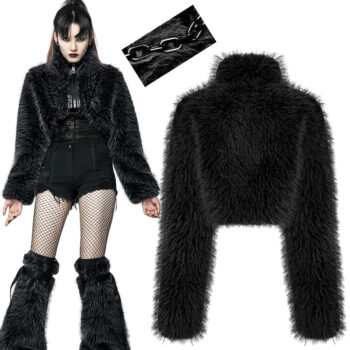 Manteau court en fausse fourrure Noir