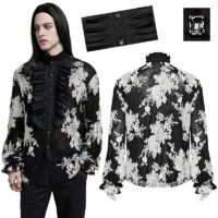 Chemise dentelle brodé gothique romantique homme Punk Rave WY-1592-BK-WH.