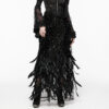 Jupe longue à plumes et sequins noire