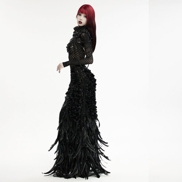 Jupe longue à plumes et sequins noire