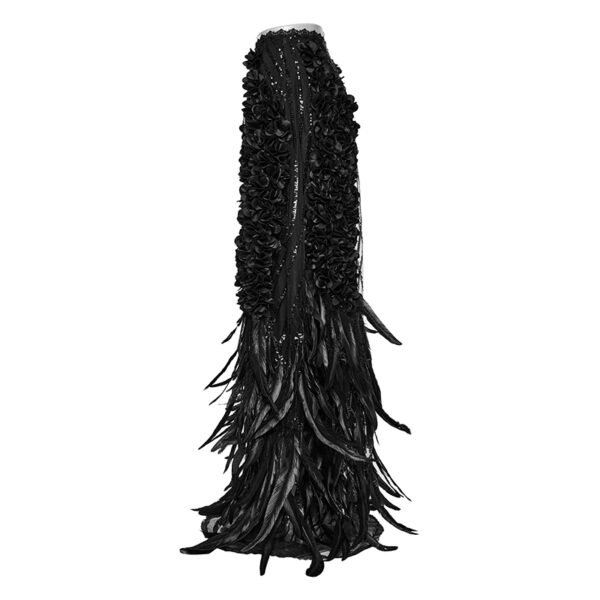 Jupe longue à plumes et sequins noire