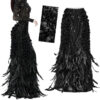 Jupe longue à plumes et sequins noire