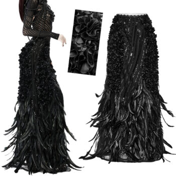 Jupe longue à plumes et sequins noire