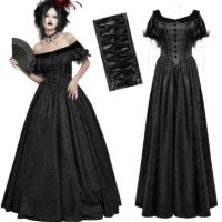 Robe de mariée corset gothique romantique noire Punk Rave WQ-757-BK.