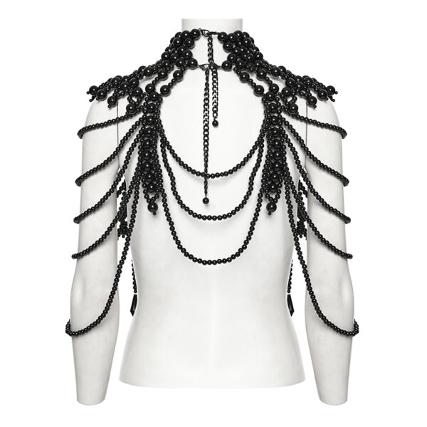 Collier plastron en perles noires à têtes de mort Collier plastron en perles noires à têtes de mort