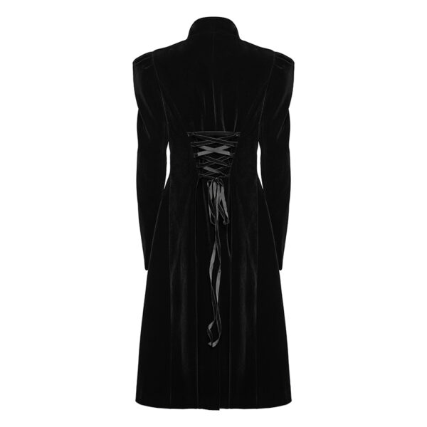 Manteau en velours noir à volants et broderies