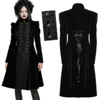 Manteau velours à volants brodé gothique Punk Rave WY-1633-BK.