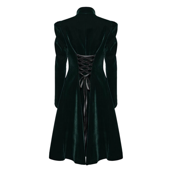 Manteau en velours vert foncé à volants et broderies